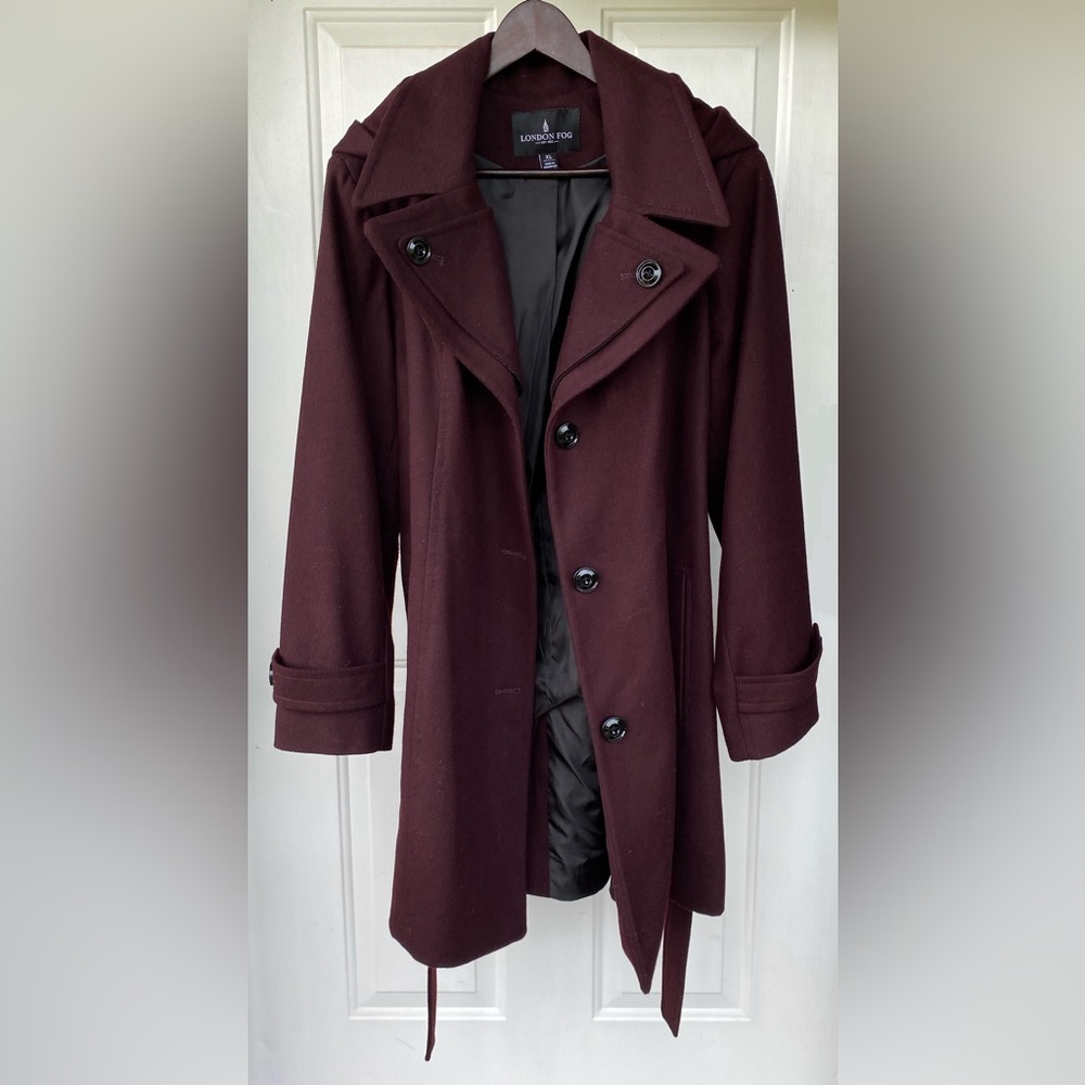 London Fog Wool-Blend coat, wine,  XL